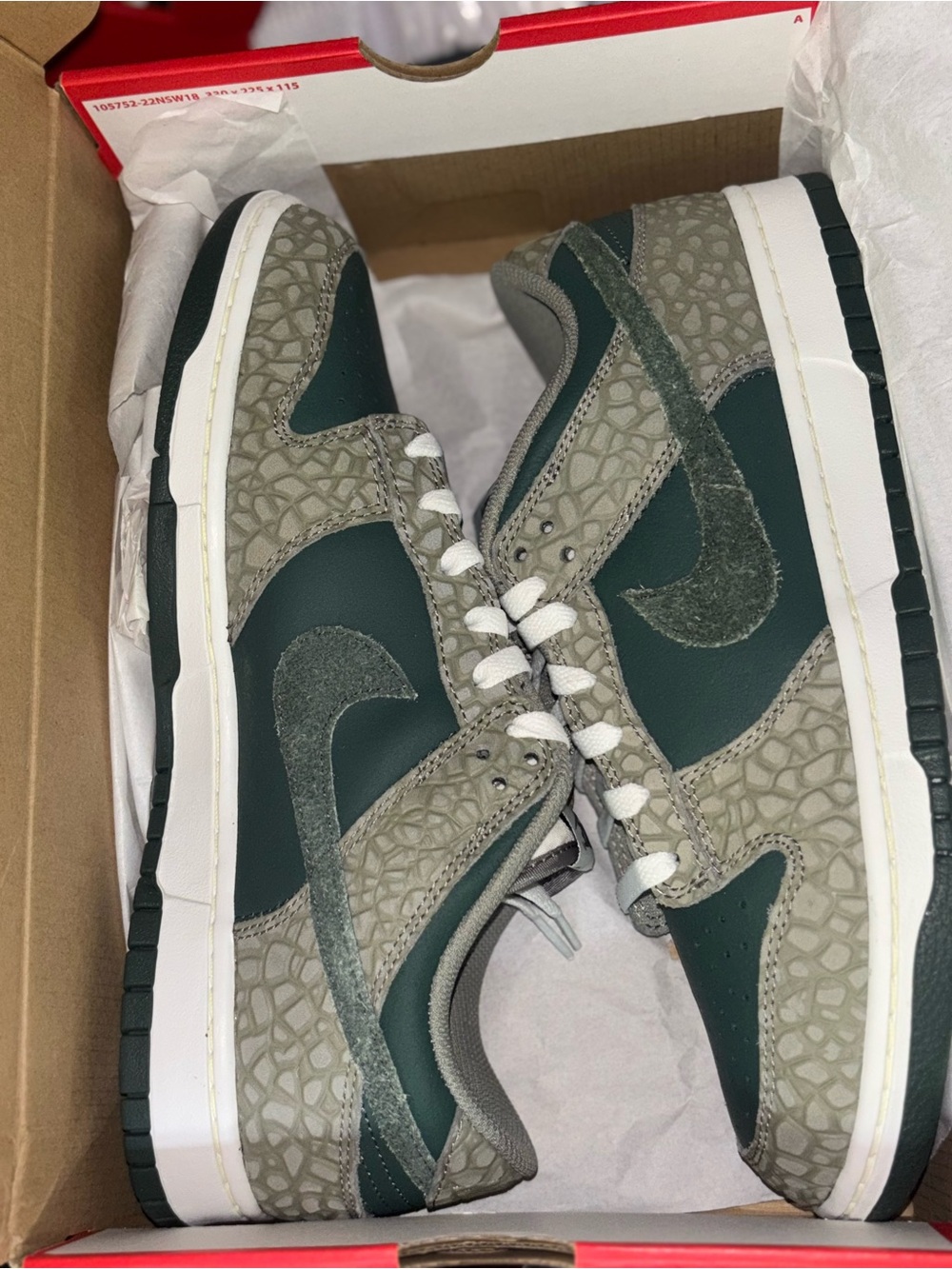 Brand New Rare Nike Dunk Low Forest Green and Light Gray Textured Suede